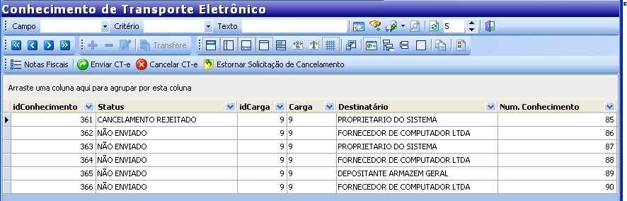 CTE CANCELAMENTO REJEITADO